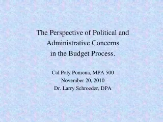 The Perspective of Political and Administrative Concerns in the Budget Process.