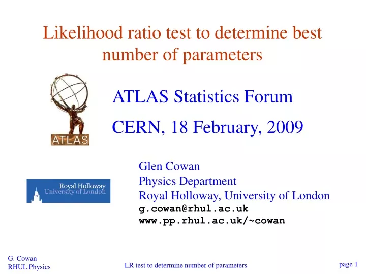 likelihood ratio test to determine best number of parameters