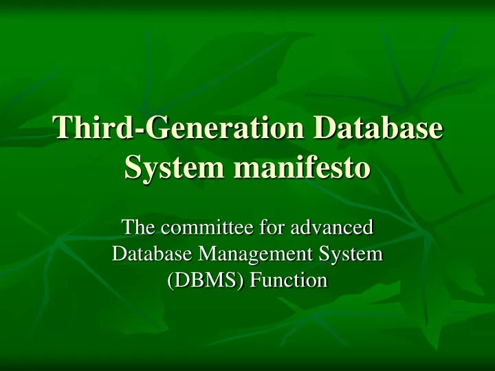 third generation database system manifesto
