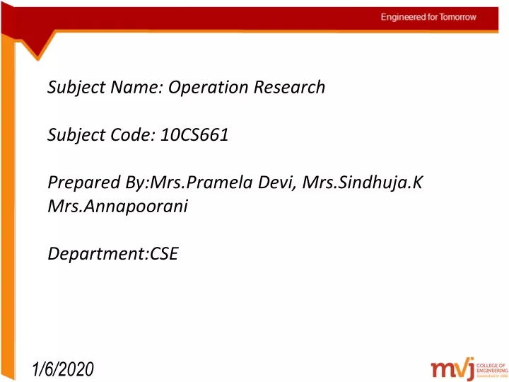 subject name operation research subject code