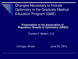 Changes Necessary to Include Optometry in the Graduate Medical Education Program (GME)