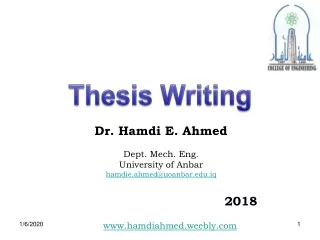 Dr. Hamdi E. Ahmed Dept. Mech. Eng. University of Anbar hamdie.ahmed@uoanbar.iq 					2018