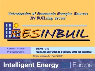 Introduction of  R enewable  E nergies  S ources  IN BUIL ding sector