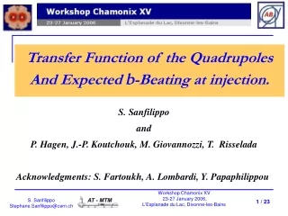 Transfer Function of the Quadrupoles And Expected  b -Beating at injection.