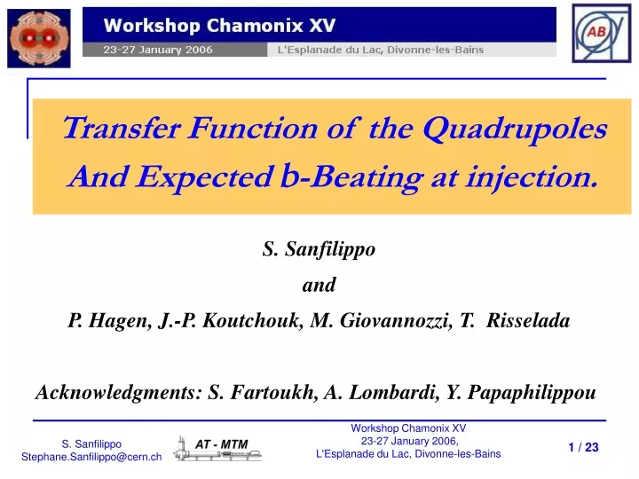 transfer function of the quadrupoles and expected b beating at injection