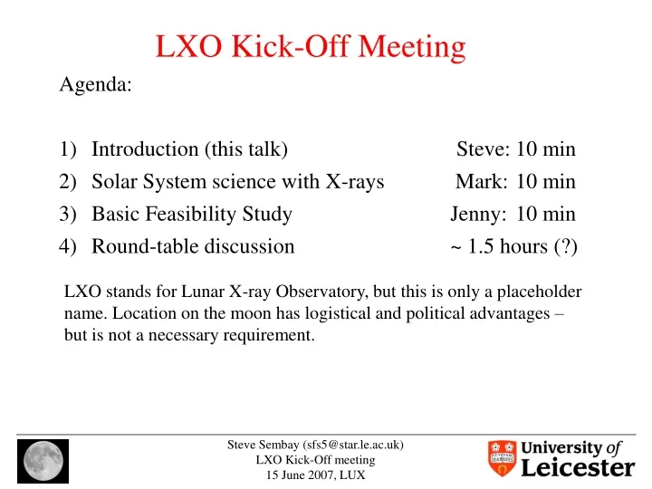 lxo kick off meeting