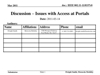 Discussion – Issues with Access at Portals
