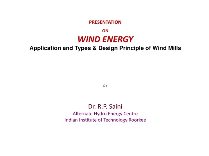presentation on wind energy application and types