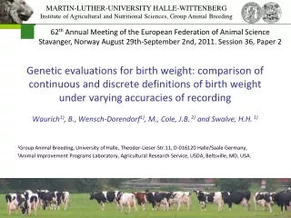 62 th  Annual Meeting of the European Federation of Animal Science