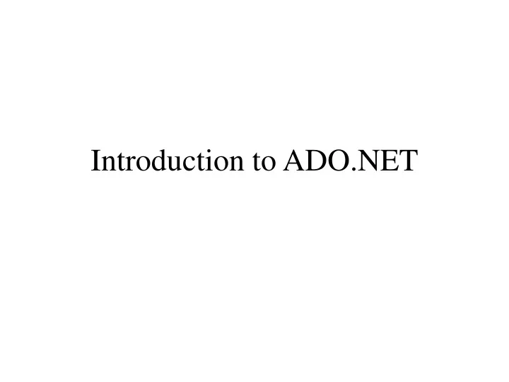 introduction to ado net