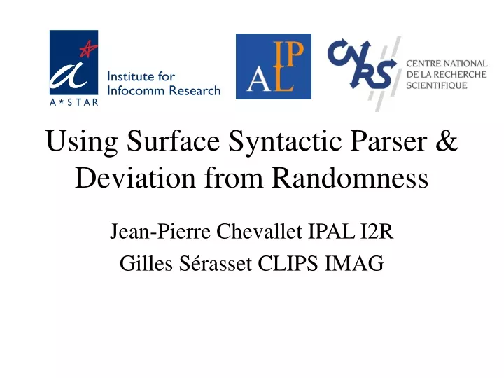 using surface syntactic parser deviation from randomness