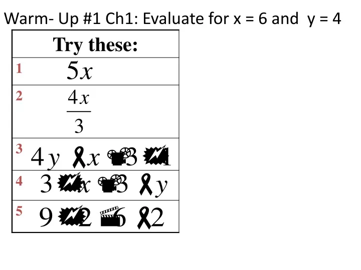 warm up 1 ch1 evaluate for x 6 and y 4