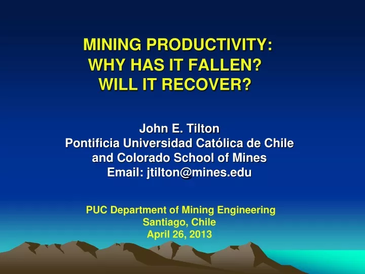 mining productivity why has it fallen will it recover