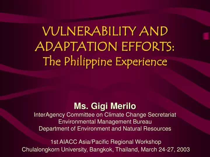 vulnerability and adaptation efforts the philippine experience
