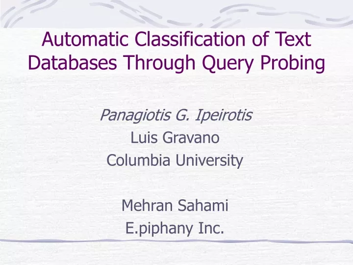 automatic classification of text databases through query probing