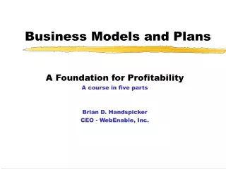 Business Models and Plans