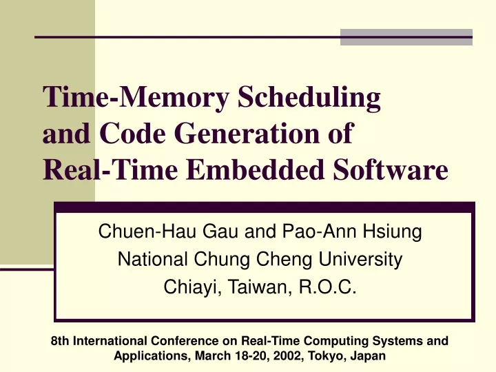 time memory scheduling and code generation of real time embedded software