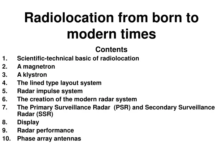 radiolocation from born to modern times