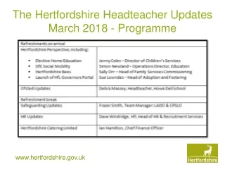 The Hertfordshire Headteacher Updates March 2018 - Programme