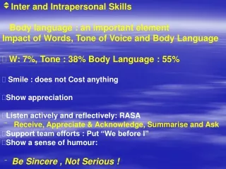 Inter and Intrapersonal Skills    Body language : an important element