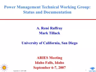 Power Management Technical Working Group: Status and Documentation