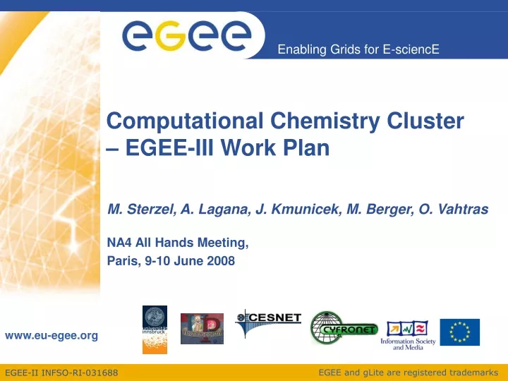 computational chemistry cluster egee iii work plan