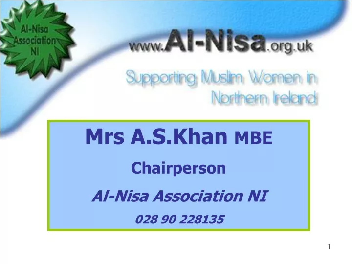 mrs a s khan mbe chairperson al nisa association