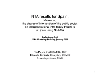 NTA  results for Spain: Measuring  the degree of intervention of the public sector