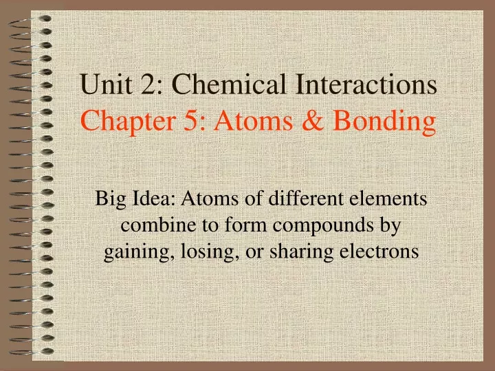 unit 2 chemical interactions chapter 5 atoms bonding