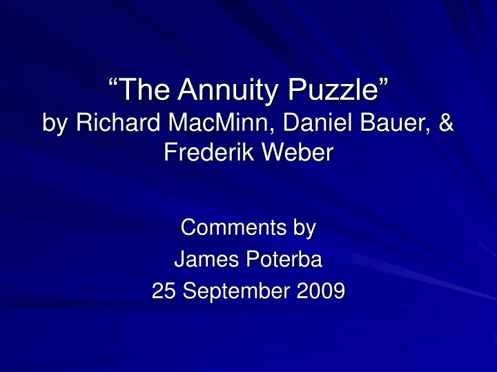 the annuity puzzle by richard macminn daniel bauer frederik weber