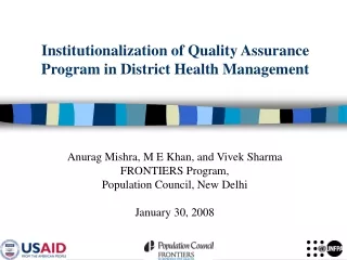 Institutionalization of Quality Assurance Program in District Health Management