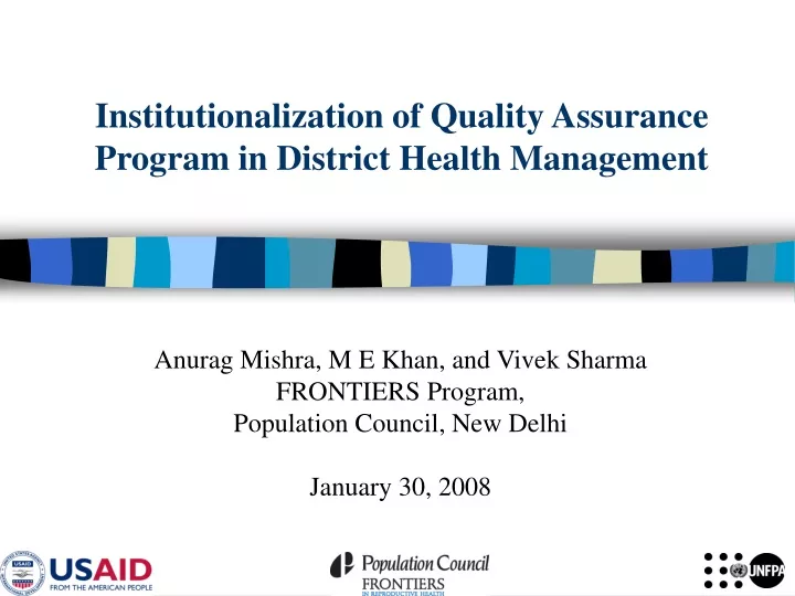 institutionalization of quality assurance program in district health management