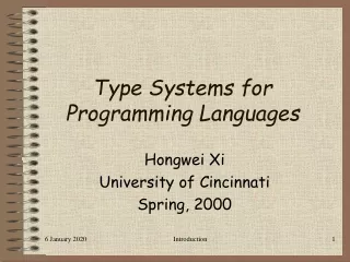 Type Systems for Programming Languages