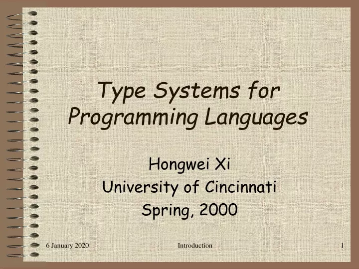 type systems for programming languages