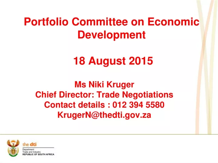 portfolio committee on economic development 18 august 2015