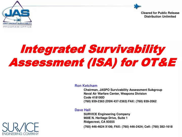 integrated survivability assessment isa for ot e
