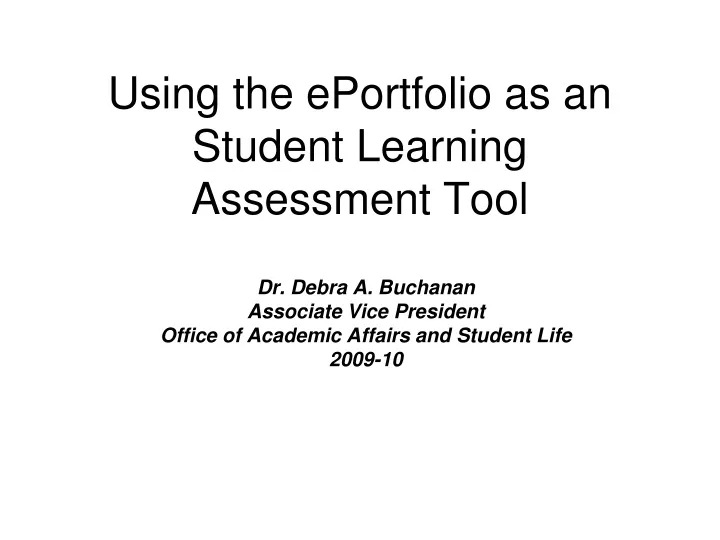 using the eportfolio as an student learning assessment tool