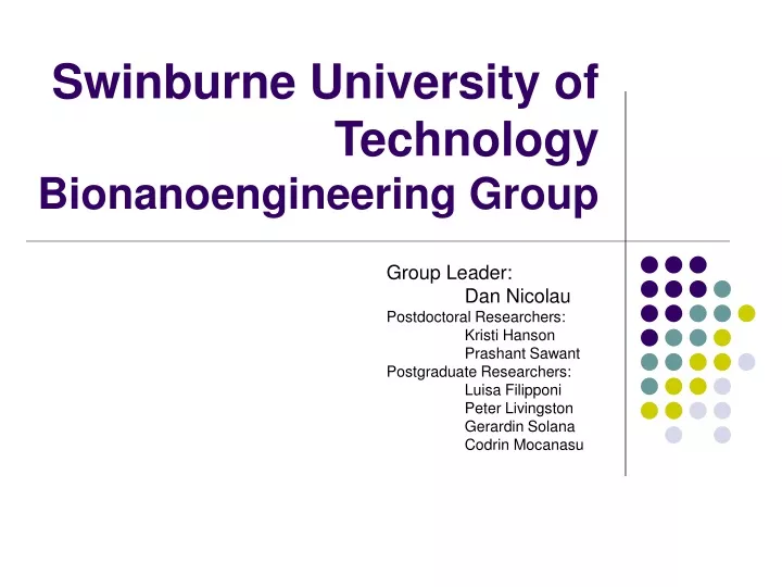 swinburne university of technology bionanoengineering group