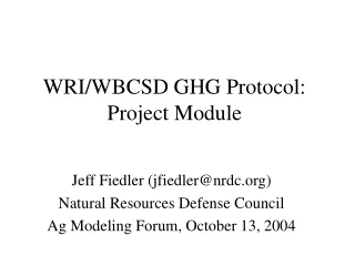 WRI/WBCSD GHG Protocol: Project Module