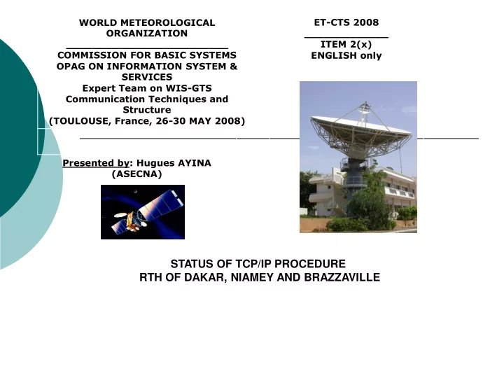 status of tcp ip procedure rth of dakar niamey