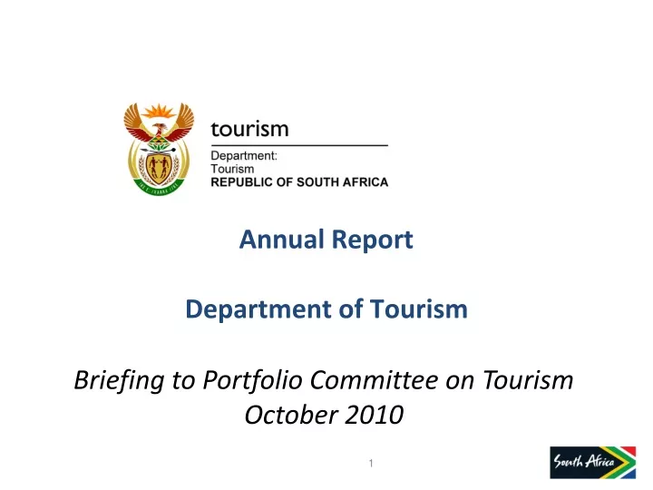 briefing to portfolio committee on tourism october 2010