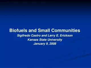 Biofuels and Small Communities Sigifredo Castro and Larry E. Erickson Kansas State University