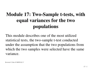 Module 17: Two-Sample t-tests, with equal variances for the two populations