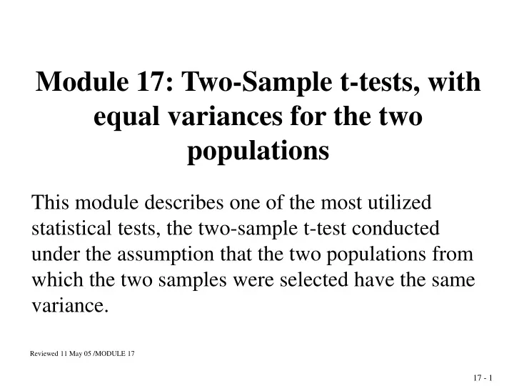module 17 two sample t tests with equal variances