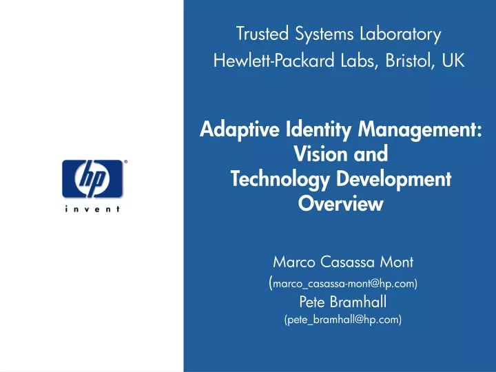 adaptive identity management vision and technology development overview