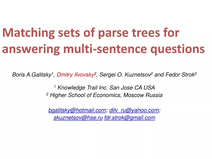 matching sets of parse trees for answering multi
