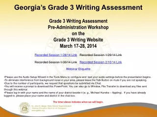 Georgia’s Grade 3 Writing Assessment Grade 3 Writing Assessment Pre-Administration Workshop