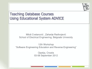 Teaching Database Courses  Using Educational System ADVICE