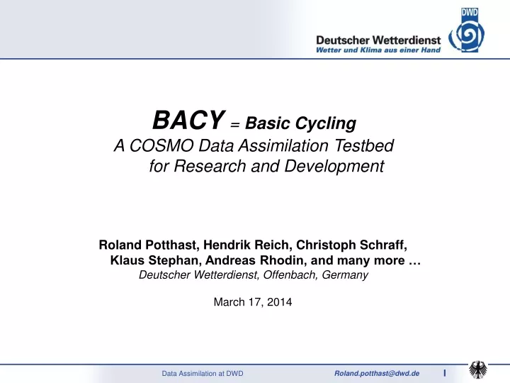 bacy basic cycling a cosmo data assimilation