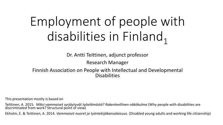 employment of people with disabilities in finland 1